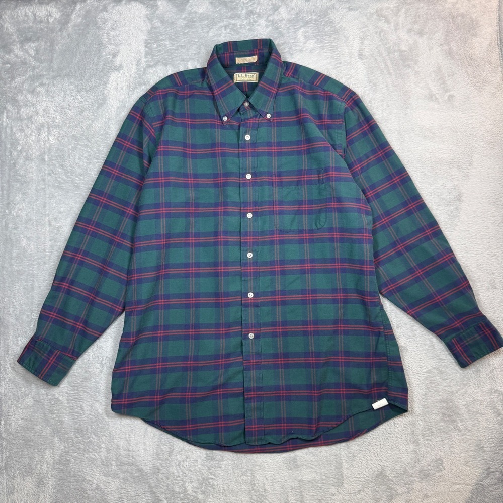 Vintage LL Bean Plaid Flannel Shirt Mens 16.5-34 Green Red Blue Cotton USA 90s